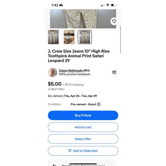 J.Crew Safari Leopard High-Rise Jeans 29 - Picture 5 of 13